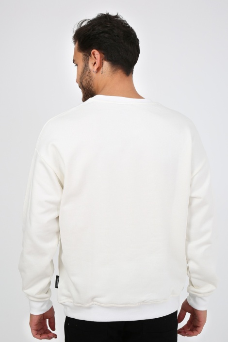 Fıve Pocket Erkek Bisiklet Yaka Sweatshirt -Ekru