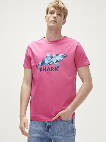 Bad Bear Shark Erkek Bisiklet Yaka Tişört - Pembe