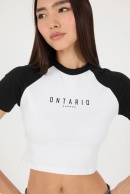 Addax ONTARIO CANADA Baskılı Crop T-Shirt- Beyaz