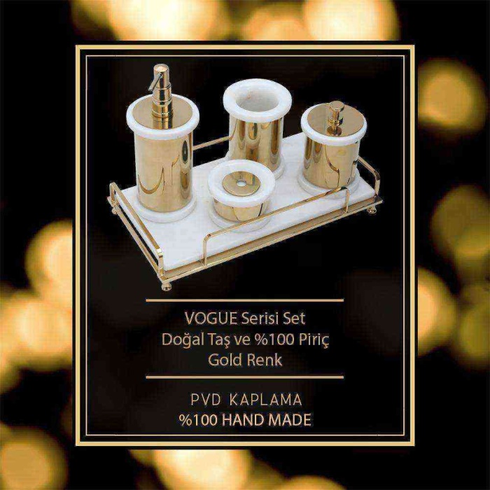 Mayaglory VOGUE Serisi Doğal Mermer Taş Set Yuvarlak Gold Renk 30107