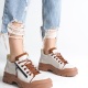 AGATHA Bağcıklı Fermuarlı Ortopedik Taban Cilt Kadın Sneaker Ayakkabı TT Krem