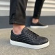 Prestige Bağcıklı Cilt Kapitone Desenli Erkek Günlük Sneaker Ayakkabı CBT - Siyah