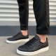 Prestige Bağcıklı Cilt Kapitone Desenli Erkek Günlük Sneaker Ayakkabı CBT - Siyah