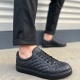 Prestige Bağcıklı Cilt Kapitone Desenli Erkek Günlük Sneaker Ayakkabı CST - Siyah