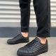 Prestige Bağcıklı Cilt Kapitone Desenli Erkek Günlük Sneaker Ayakkabı CST - Siyah