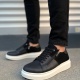 JY155 Warrior Bağcıklı ve Fermuarlı Cilt Süet Erkek Günlük Sneaker Ayakkabı CSBT - Siyah