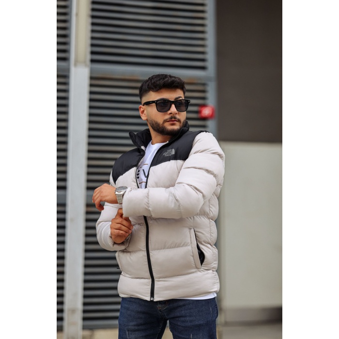 TNF İçi Elyaf Dolum Şişme Mont Saks Krem