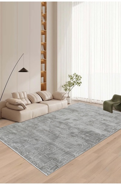 Comfort Gri Geometrik Şerit Desenli Halı