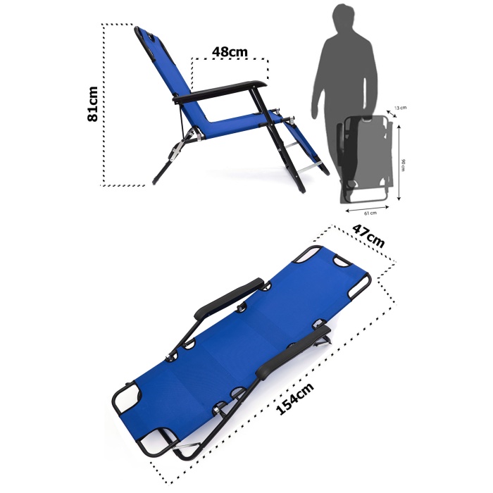 Litus Katlanır Şezlong Plaj Şezlongu Portatif Kamp ve Bahçe Şezlongu - Mavi