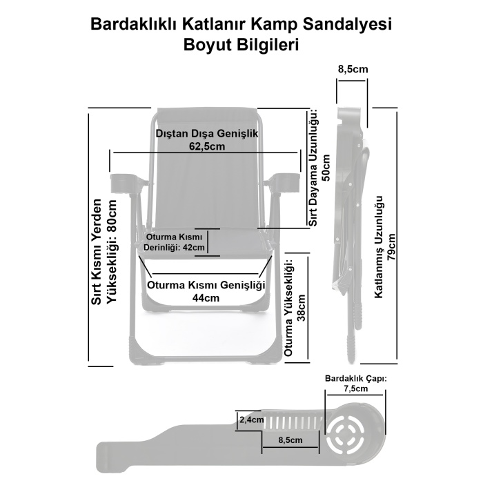 Silva 2 Adet Kamp Sandalyesi Bardaklıklı Lüks Piknik Sandalye Mavi