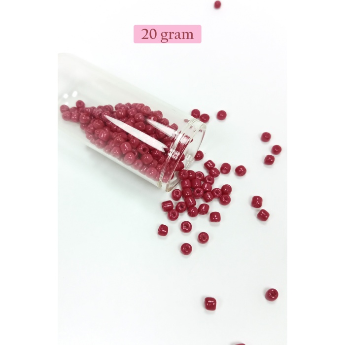 Dökme Cam Kum Boncuk Büyük Boy (6/0) 4 mm - 20 Gram - Bordo - BNC097