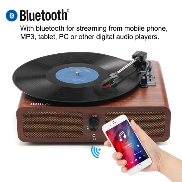 Jorlaı Jr-103 Pikap Pc Record Player Bluetooth Turntable With Stereo Speakers 33/45/78 Rpm Viny Maun Jr103