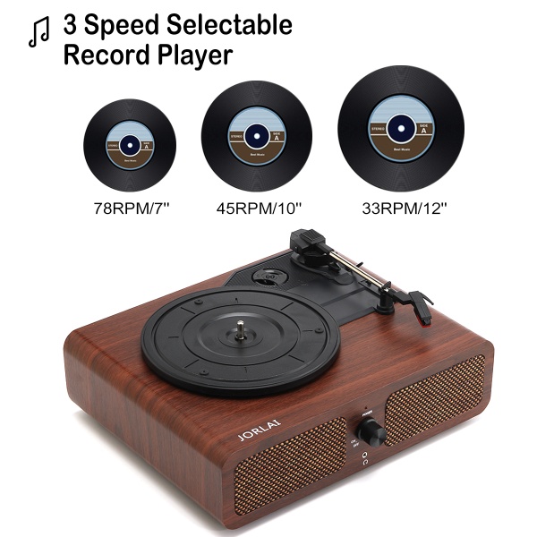 Jorlaı Jr-103 Pikap Pc Record Player Bluetooth Turntable With Stereo Speakers 33/45/78 Rpm Viny Maun Jr103