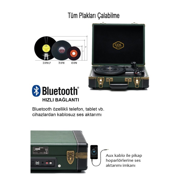 Gdl Retro Çanta Pikap T317B Yeşil (Bluetooth Şarjlı) - Elite