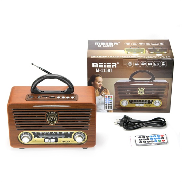 Meıer M-115Bt Şarjlı Bluetooth Retro Wooden Radio