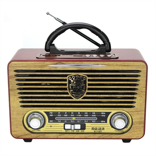 Meıer M-115Bt Şarjlı Bluetooth Retro Wooden Radio