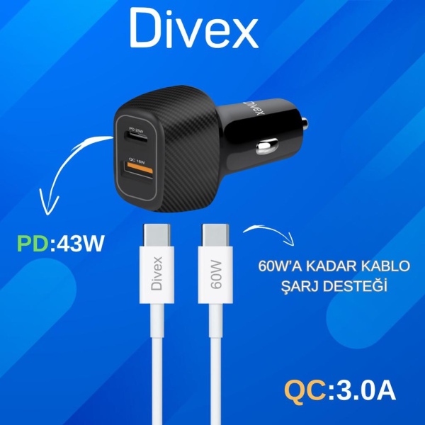 Divex Da-312 Pd 43W Usb-C To C Araç Şarjı