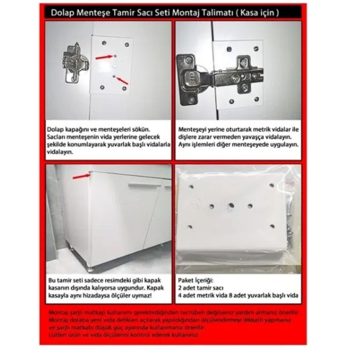 NALBUY DOLAP MENTEŞE TAMİR SACI SETİ 4LÜ BEYAZ