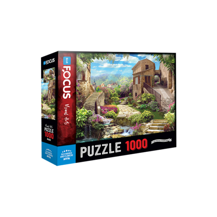 1000 Parça - Old Houses And Flowers Eski Evler Ve Çiçekler Blue Focus Games