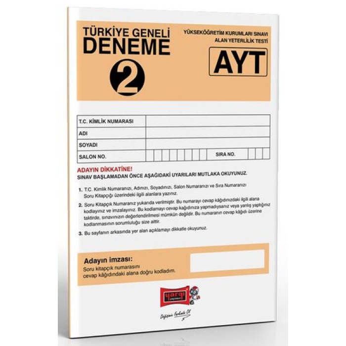 Yargı Yayınları AYT Türkiye Geneli Deneme 2