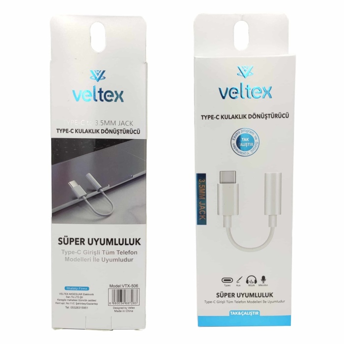 TYPE-C To 3.5mm Kulaklık Ses Çevirici Dönüştürücü Veltex VTX-506