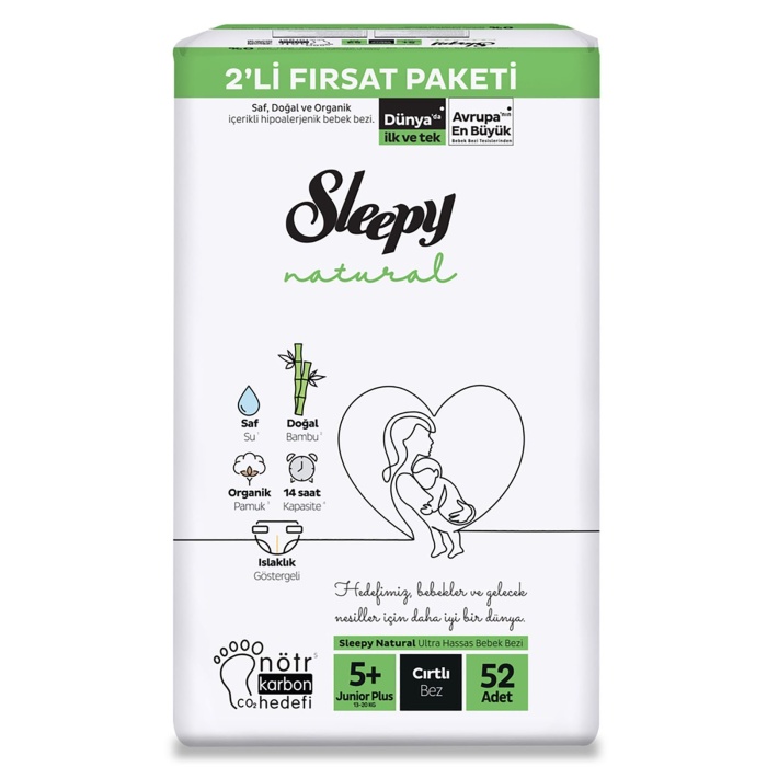 Sleepy Natural Bebek Bezi 2Li Fırsat Paketi 5+ Beden 52 Adet