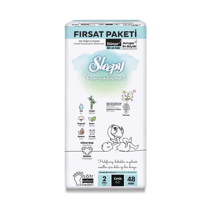 Sleepy Bio Natural Bebek Bezi Fırsat Paketi 2 Beden 48 Adet