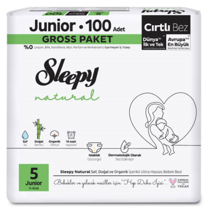 Sleepy Natural Bebek Bezi Gross Paket 5 Beden 11-18 Kg 100 Adet