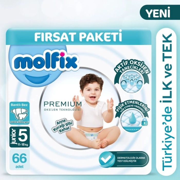 Molfix Premium Bebek Bezi Ultra Fırsat Paketi 5 Beden 11-18 Kg 66 Adet