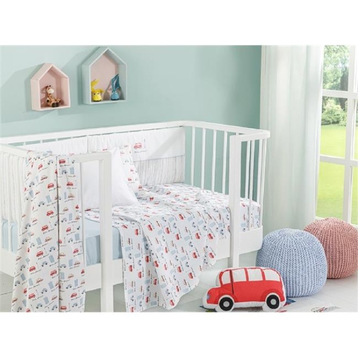 English Home Mini Cars Pamuklu Bebek Nevresim Takımı Lastik Çarşaflı 100x150 Cm Mavi