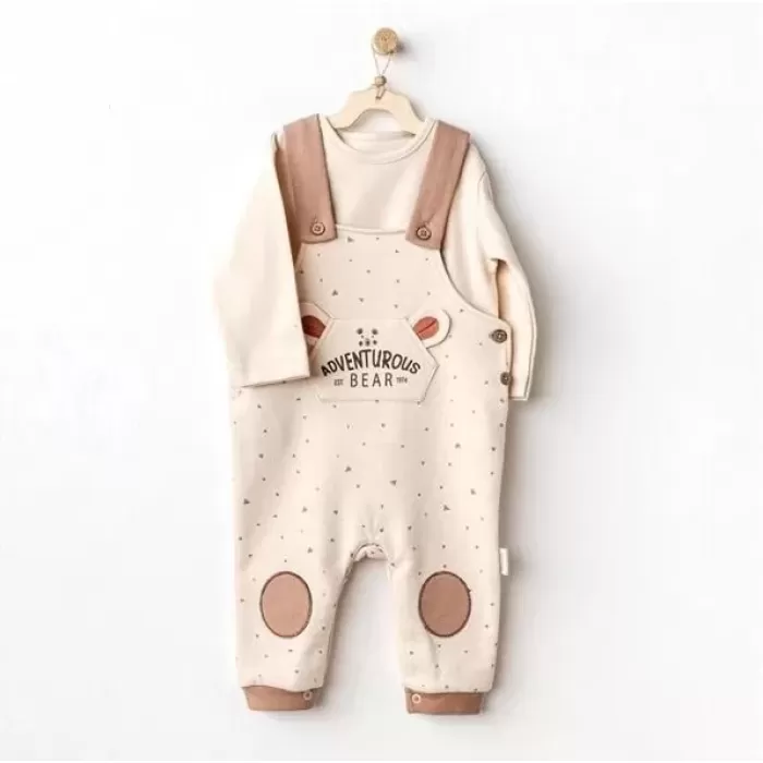 Adventurous Bear Bebek Salopet Takım Beige