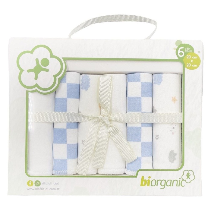 Bibaby Biorganik Desenli 6lı Penye Mendil 57759 Mavi