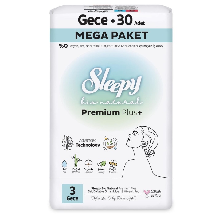Sleepy Bio Natural Premium Plus Mega Gece Ped 30 Adet