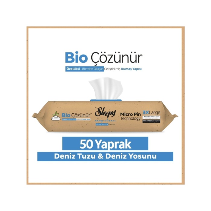 Sleepy Bio Yüzey Temizlik Havlusu 50 Adet Deniz Tuzu Yosun
