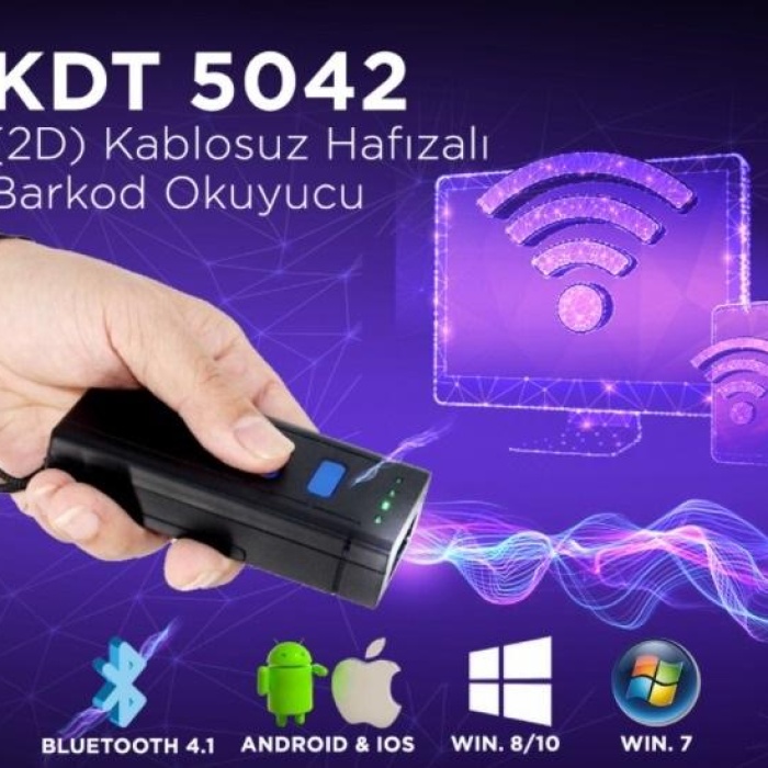 KDT-5042 (2D) Kablosuz Hafızalı Lazer Barkod Okuyucu (2.4G+USB+Bluetooth)