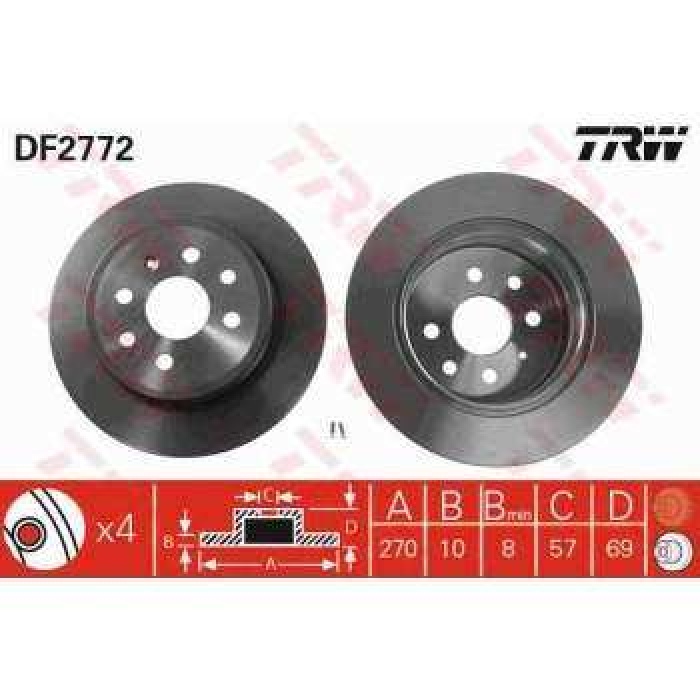 ARKA FREN DISKI 4 BIJON VECTRA B 1.6I 16V 1.7 TD 1.8I 16V 95 - - TRW DF2772