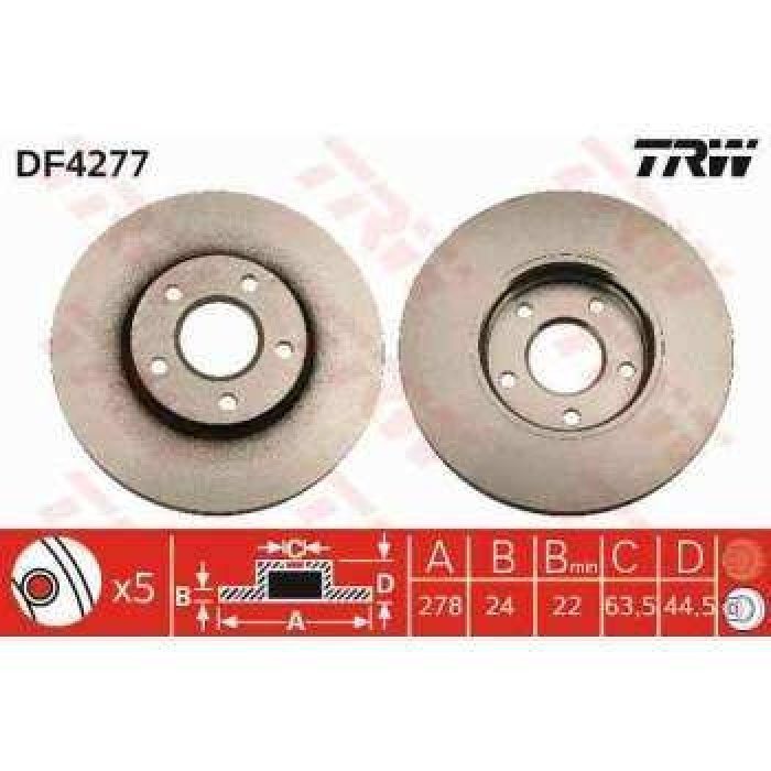 ON FREN DISK AYNASI CONNECT 1.8TDCI 02-13 ABSLI - TRW DF4277