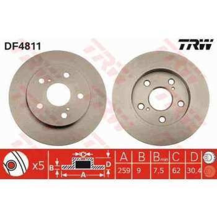 ARKA FREN DISKI AYNASI DUZ AURIS COROLLA VVT I 1.4 1.6 2007-2012 259X5 - TRW DF4811