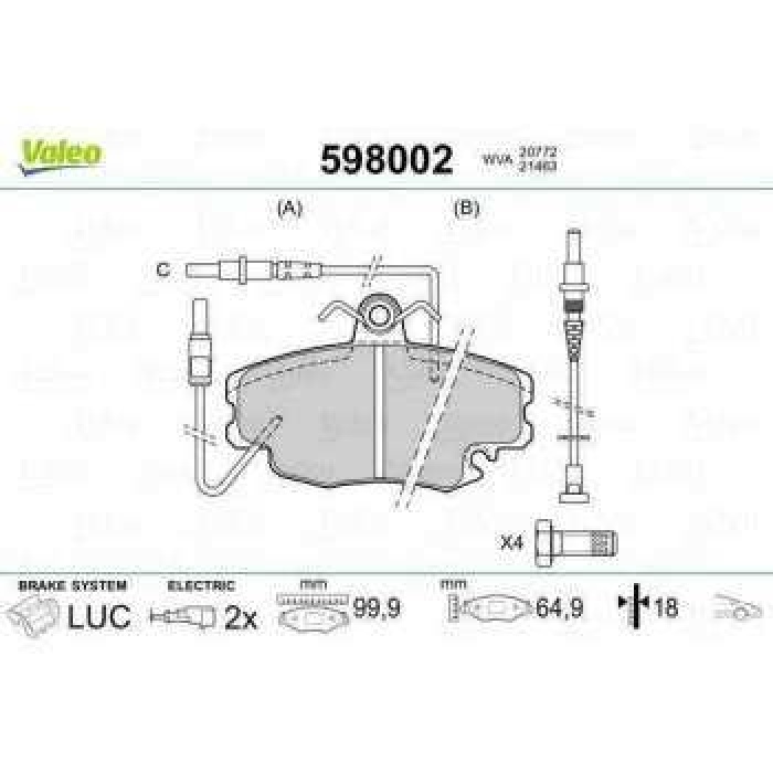 ON FREN BALATASI R9 R11 R19 R21 CLIO I II MEGANE I EXPRES SYMBOL I II TWINGO LOGAN SANDERO SOLENZA AKSESUARLI - VALEO 598002