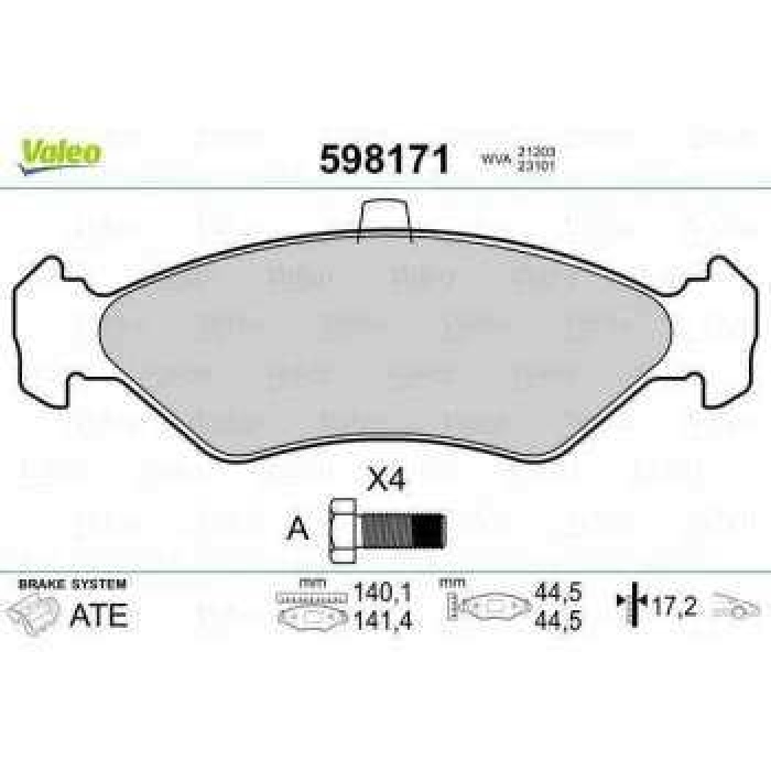 ON FREN BALATASI FIESTA 89- 02 FORD KA 96-08 MAZDA 121 III 96-03 FISSIZ - VALEO 598171