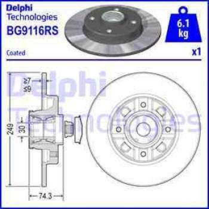 ARKA FREN AYNA DISKI  P308 SW-P308 COUPE-C4B7 TEK TEKER ICIN DIAM249-EP 9 HAVA SOGUTMASIZ - DELPHI BG9116RS