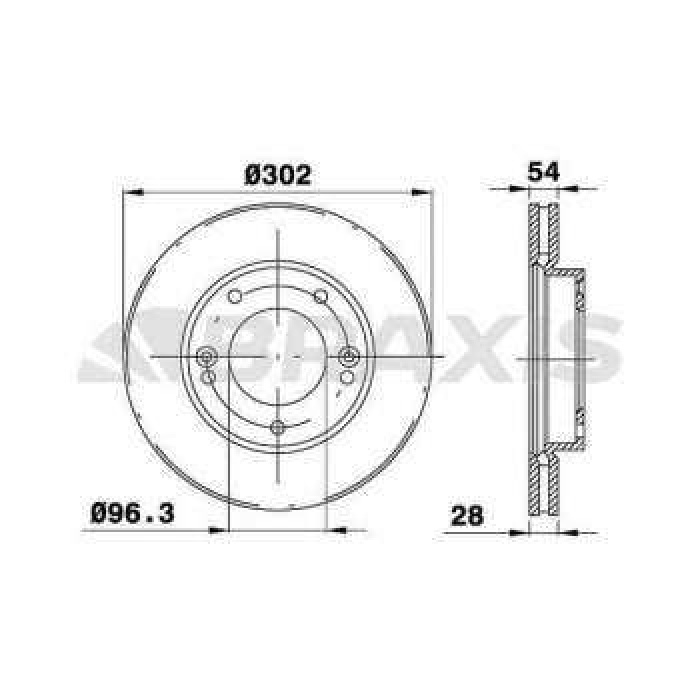 ON FREN DISK AYNASI HAVALI KIA SORENTO 2.5 CRDI 02- 302 X 28 X 26 X 96.3 X 54 - BRAXIS AE0367