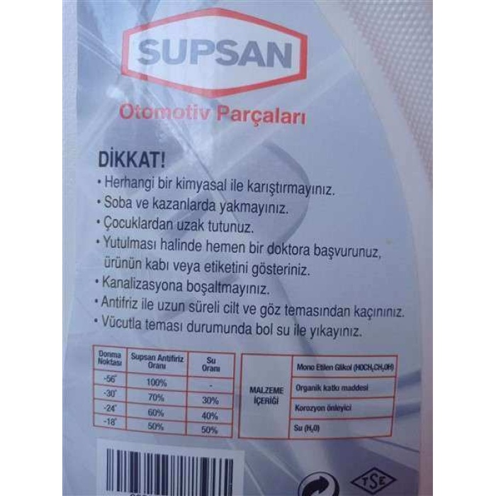 SUPSAN KIRMIZI ANTİFRİZ -56 DERECE 3 LİTRE ORGANİK