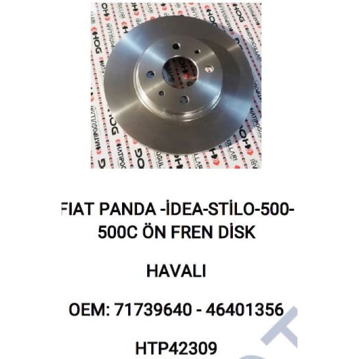 ÖN FREN DISK AYNASI SOĞUTMALI  TAKIM257MM FIAT PANDA -IDEA-STILO-500-500C - HTP42309