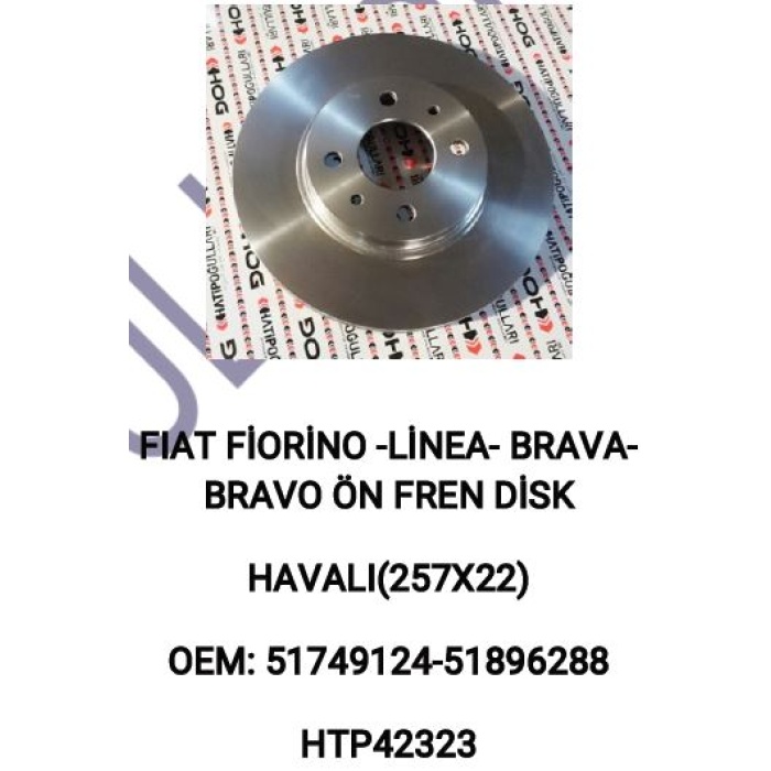 ÖN FREN DISK AYNASI SOĞUTMALI  TAKIMQ257.5 MM FIAT FIORINO -LINEA- BRAVA-BRAVO - HTP42323