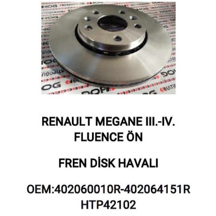 ÖN FREN DISK AYNASI RENAULT MEGANE III-IV-FLUENCE G.SCENIC III- SCENIC III- SOGUTMALI TAKIM280MM - HTP42102