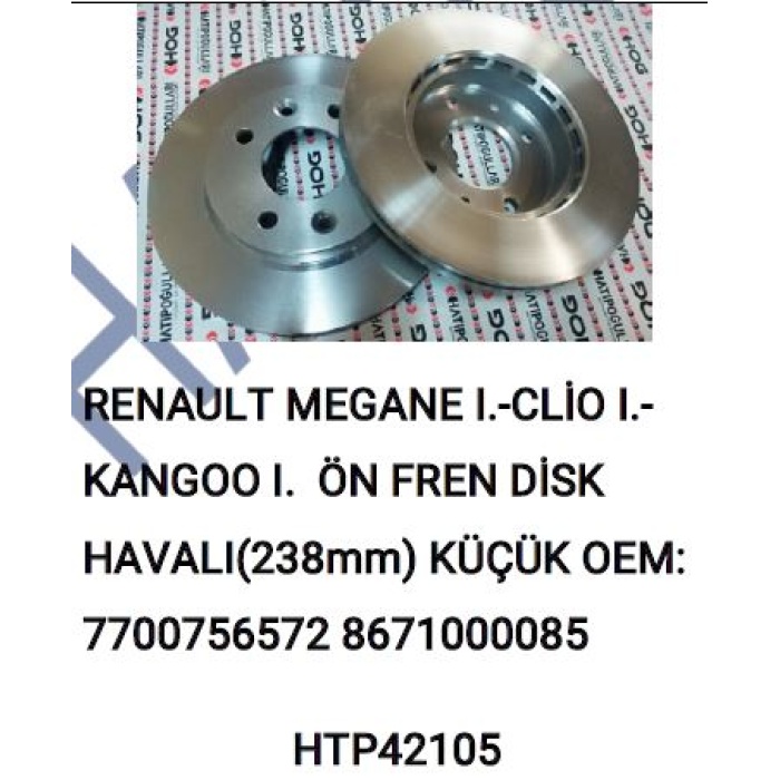 ÖN FREN  DISK AYNASI SOĞUTMALI TAKIM 238MM RENAULT MEGANE- CLIO-KANGOO 4 BIJON - HTP42105