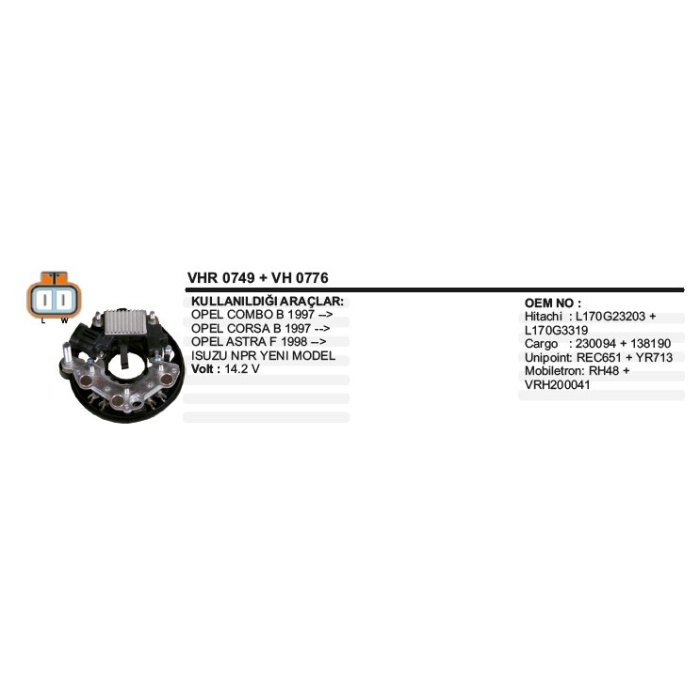 KONJEKTÖR +DIOT TABLASI 12V OPEL COMBO-CORSA 1.7 DIZEL - DD-IHR749+IH776