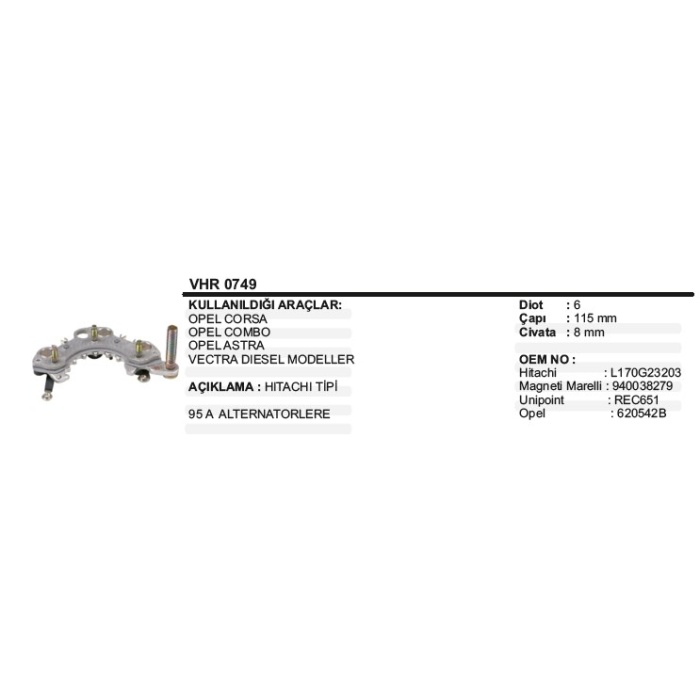 DIOT TABLASI OPEL COMBO-CORSA -ASTRA-VECTRA DIESEL MODELLER 8MM HITACHI TIP - DD-IHR749