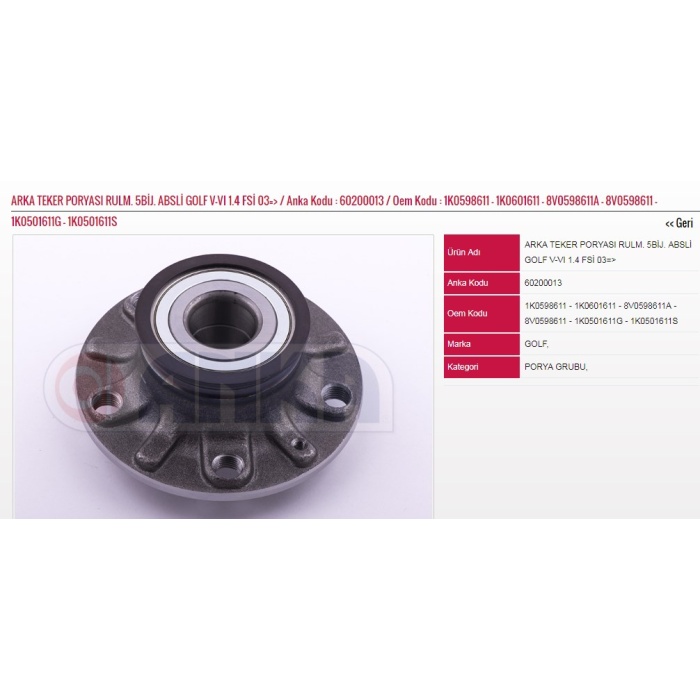 ARKA TEKER PORYASI RULM. 5BIJ. ABSLI 1.4 FSI 03=- 30X136X68 VW GOLF V-VI - ANKA-6020-0013